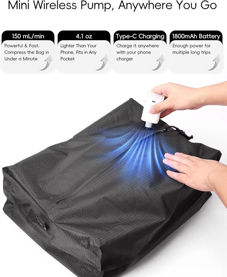 Travel Vacuum Bags With Wireless Pump Airtight & Waterproof For Traveling
