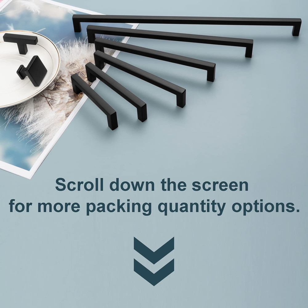 10 Pack Black Cabinet Knobs Matte Black Drawer Knobs K08 Square Single Hole Cabi