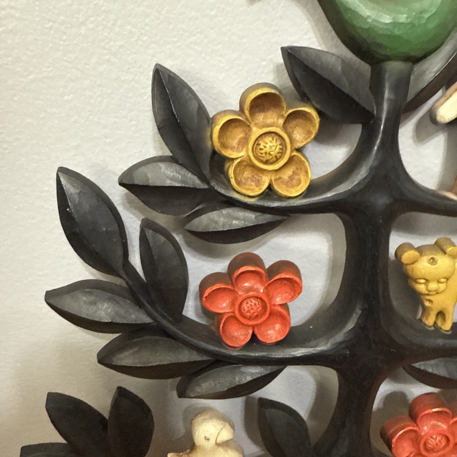 Vtg Set of 2 HOMCO Tree of Life Wall Plaques Boho Animals Flowers 14" x 13.5"