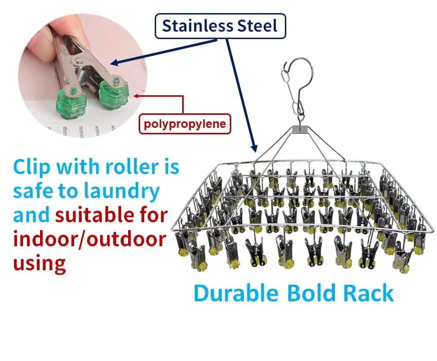 Quick Release Stainless Steel Laundry Drying Rack with Clips, Swivel Hook Win...