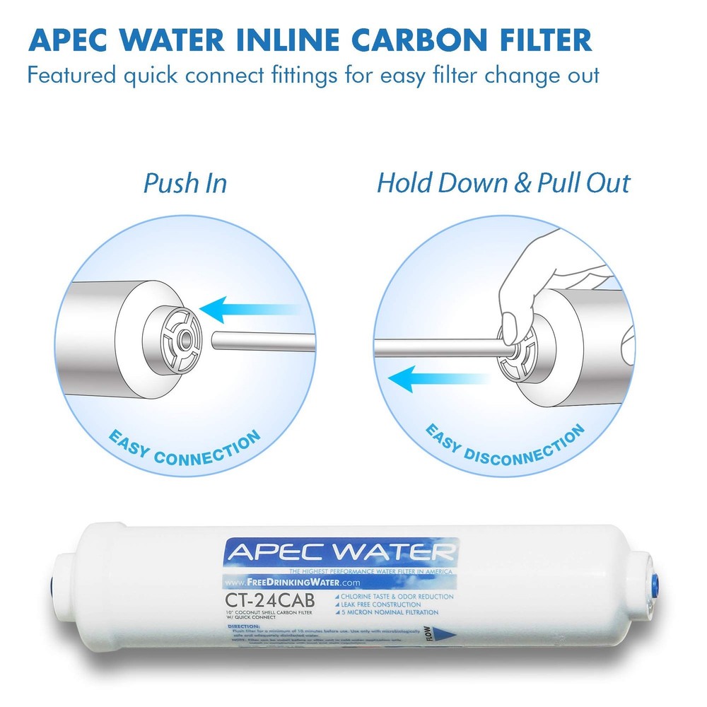 APEC Water Systems ULTIMATE Inline Carbon Pre-filter 10", with 1/4" Quick-Con...