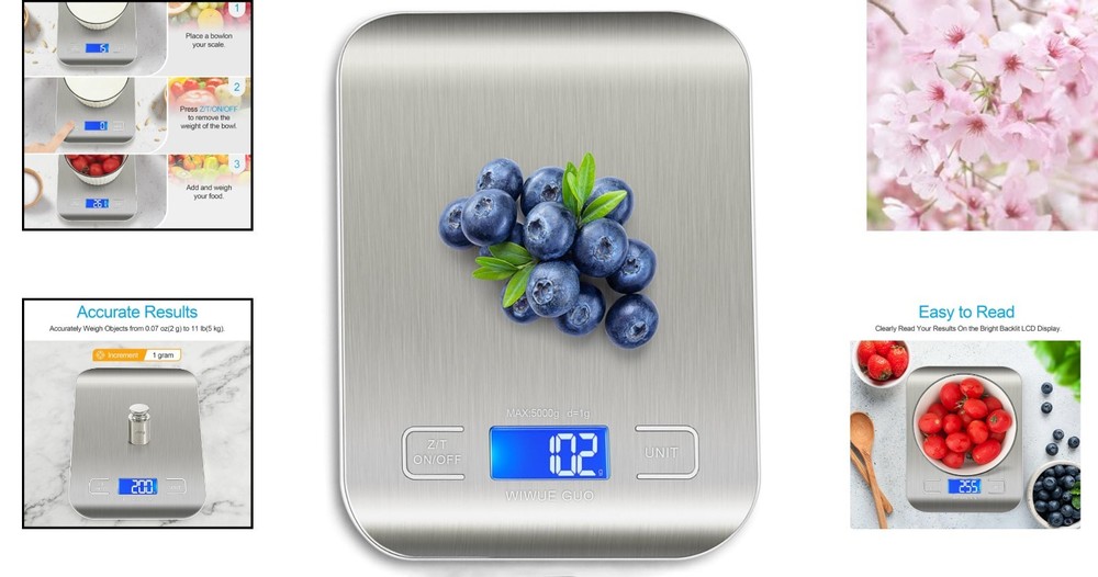 Compact Kitchen Scale - 11 lbs Capacity with Tare Function & Easy Clean Design