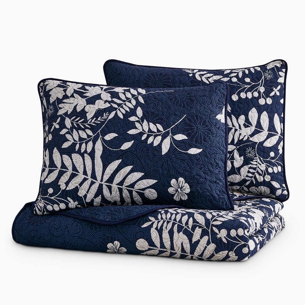 Floral Quilt Set, Botanical Elegant Flower Tree Leaf Modern Pattern Printed, Rev
