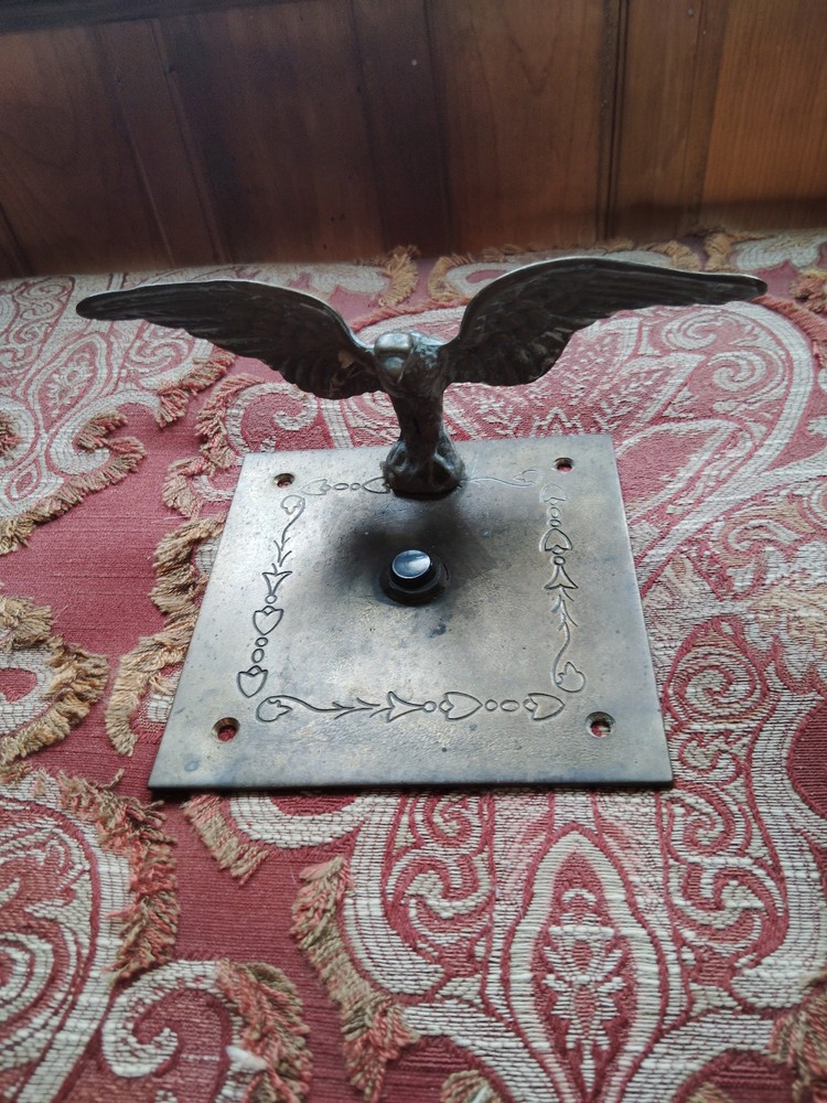 vintage solid brass door bell cover plate approx 5x5 in.