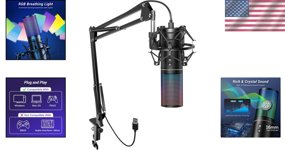 All-in-One Streaming Microphone Kit with Adjustable Arm - Compatible with PS4/5