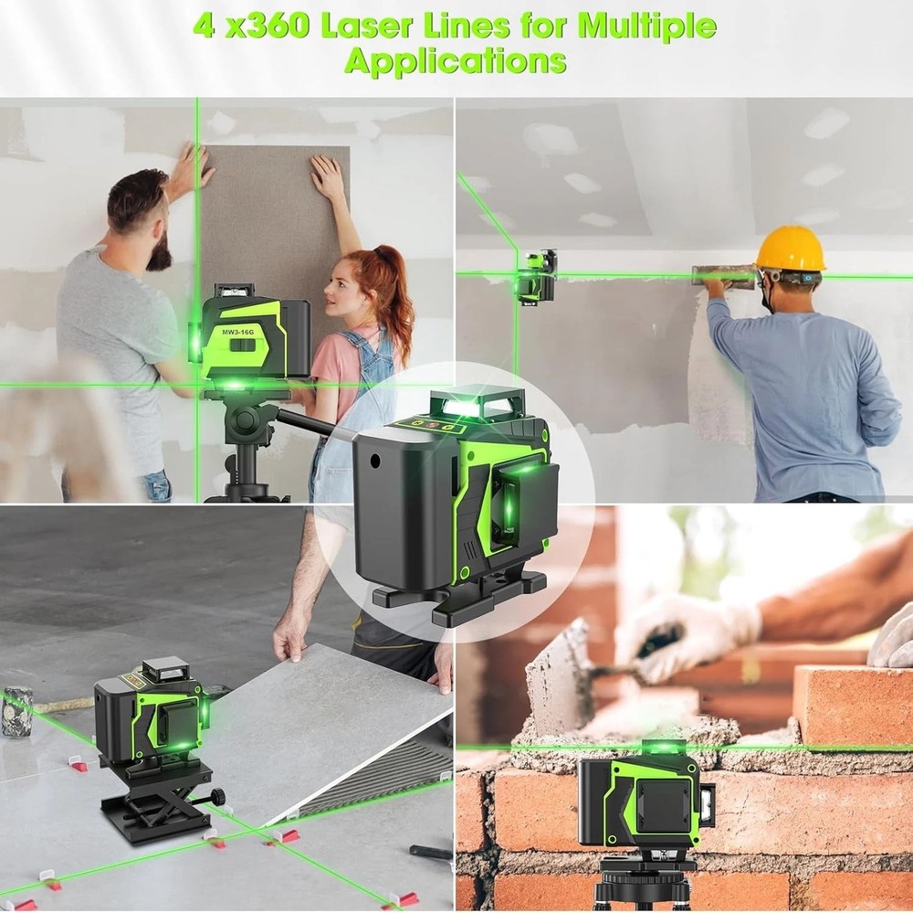 16 Line Laser Level 360 Self Leveling 4x360° Professional 4D Construction Tool