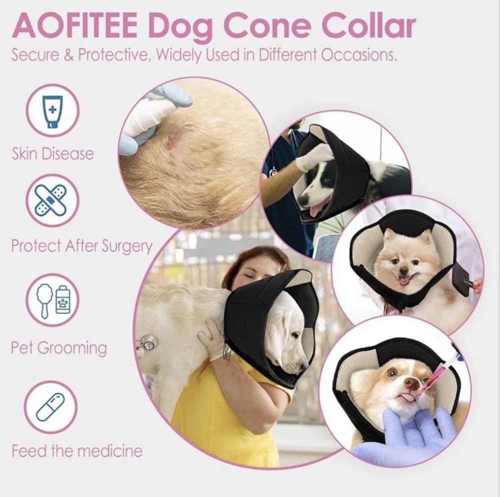 AOFITEE Soft Foldable Dog Cone Collar, Breathable Mesh, Adjustable, Protective