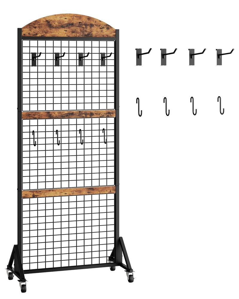 Grid Wall Panel 5.7’ x 2’ FT Grid Display Rack, Movable Gridwall Display Stan...