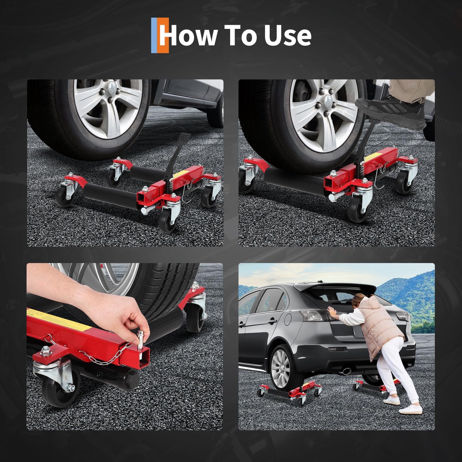 4 PACK Car Wheel Dolly 6000 Lbs Heavy Duty Hydraulic Vehicle Positioning Jacks