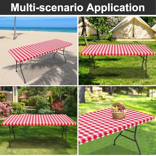Rectangle Vinyl Table Cloth, Waterproof 72" x 30" (Rectangular) Red & White