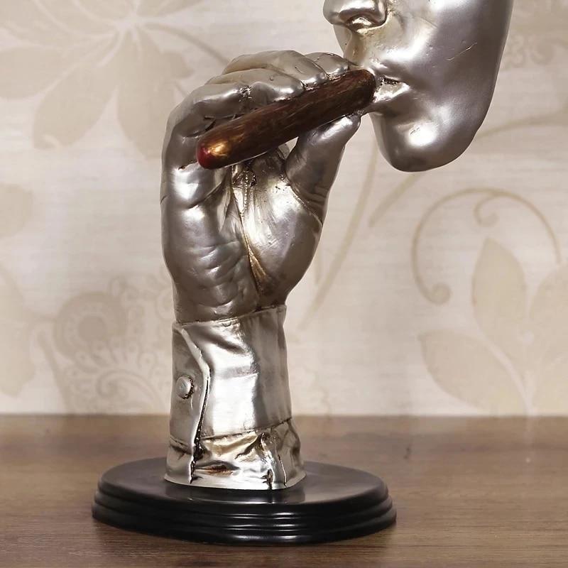Retro Editators Abstract Sculpture an Smoking Cigar Creative Face Statue Charact