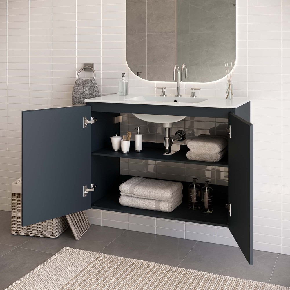 Modway Bryn 36" Wall-Mount Bathroom Vanity in Gray White