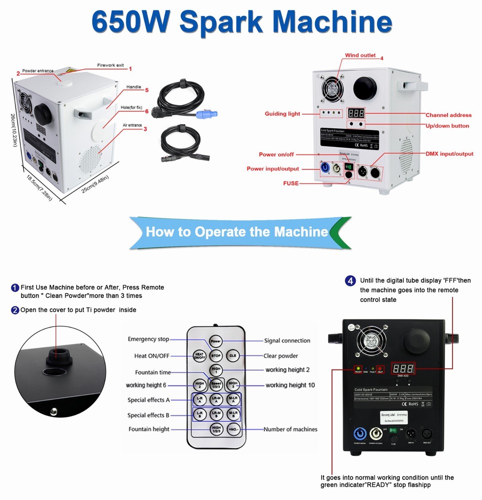 V-Show 650W Cold Spark Machine Stage Effect Firework Machine for Wedding Party