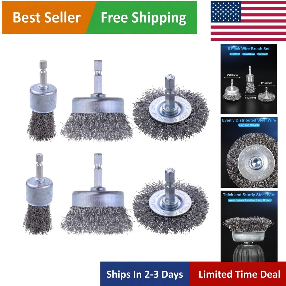 Durable 6 Pack Wire Bristle Brushes for Paint, Rust Removal and Hard Cleaning