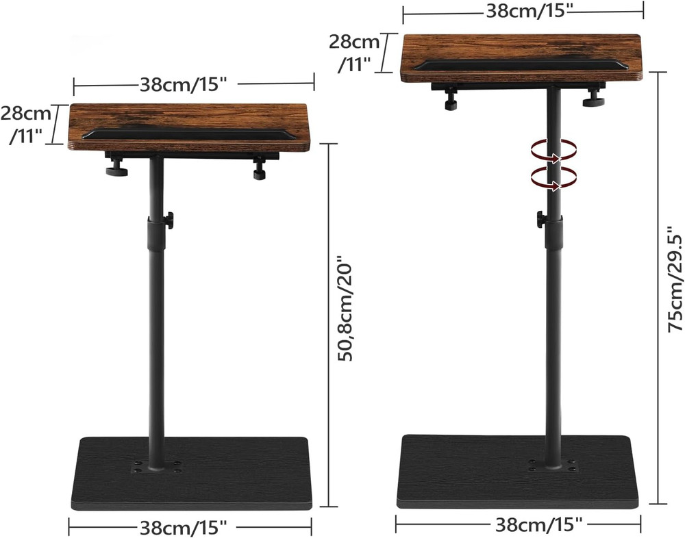 TV Tray Table, Sofa Armrest Tray Table for Couch, 360° Swivel Height Adjustable