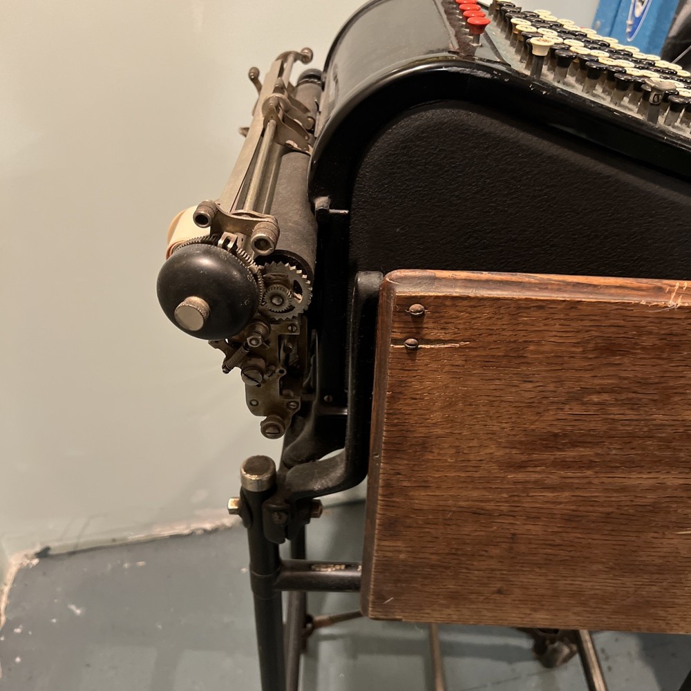 1920’s Burroughs Adding Machine Tape Register, Glass Side Keyboard 9 With Stand