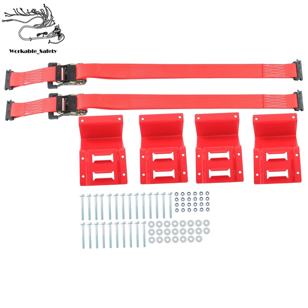 Red E Track Wheel Chock 8ft Red Ratchet Straps Kit For Cargo Securement For UTV