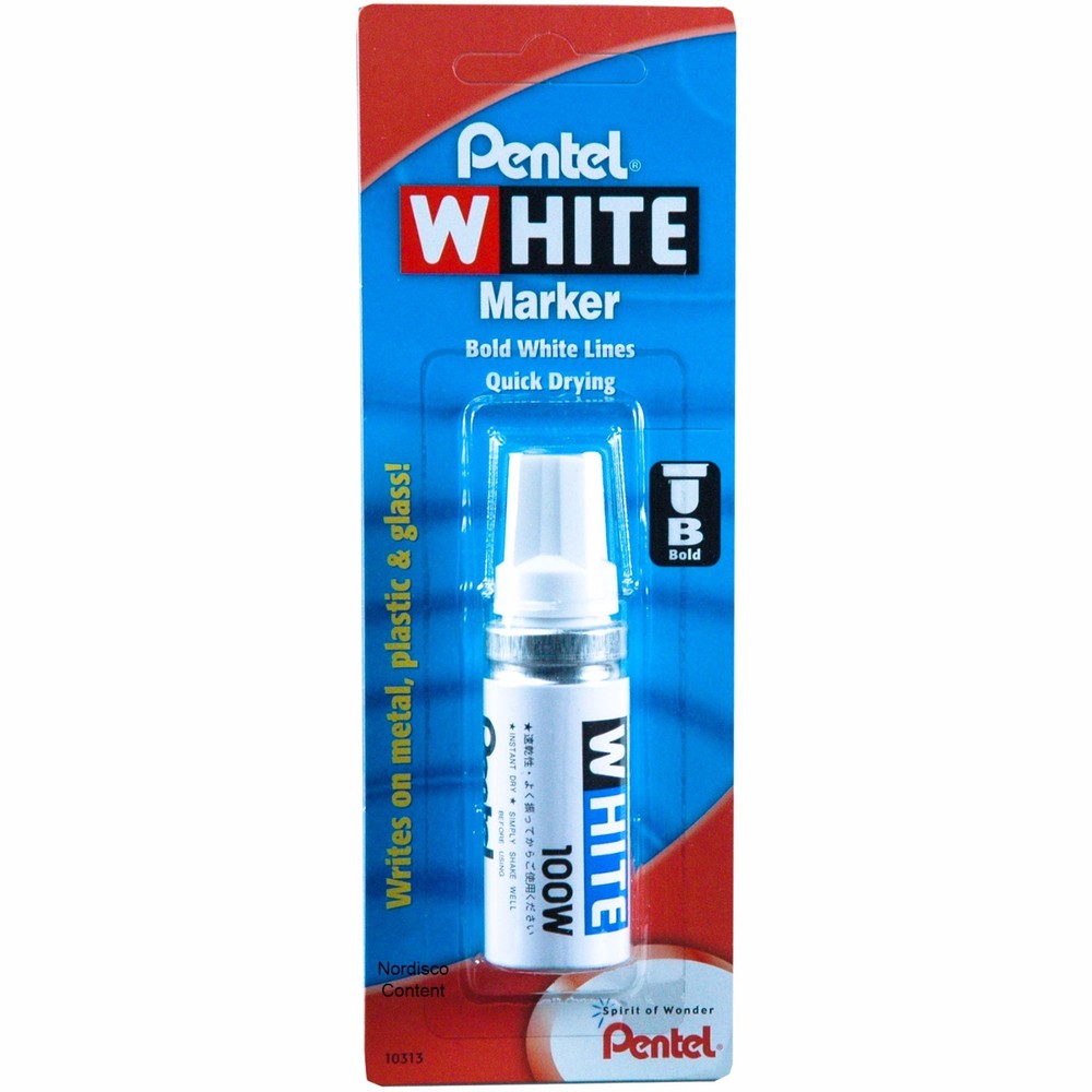 6 Each, Pentel White 100W Marker, Bold Point, Permanent Ink