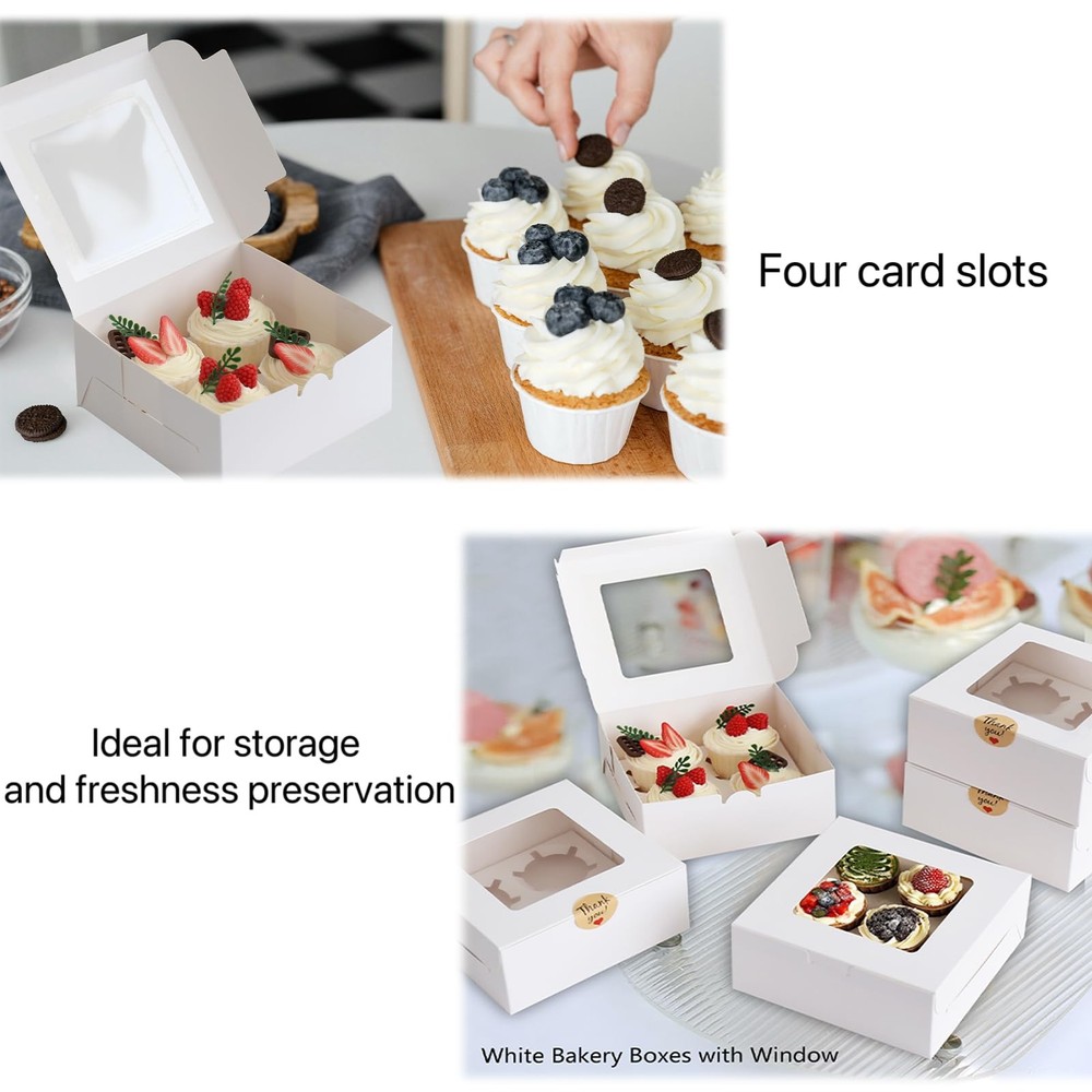 Cupcake Boxes with Clear Window Food Grade Materials Easy Assembly - Containers