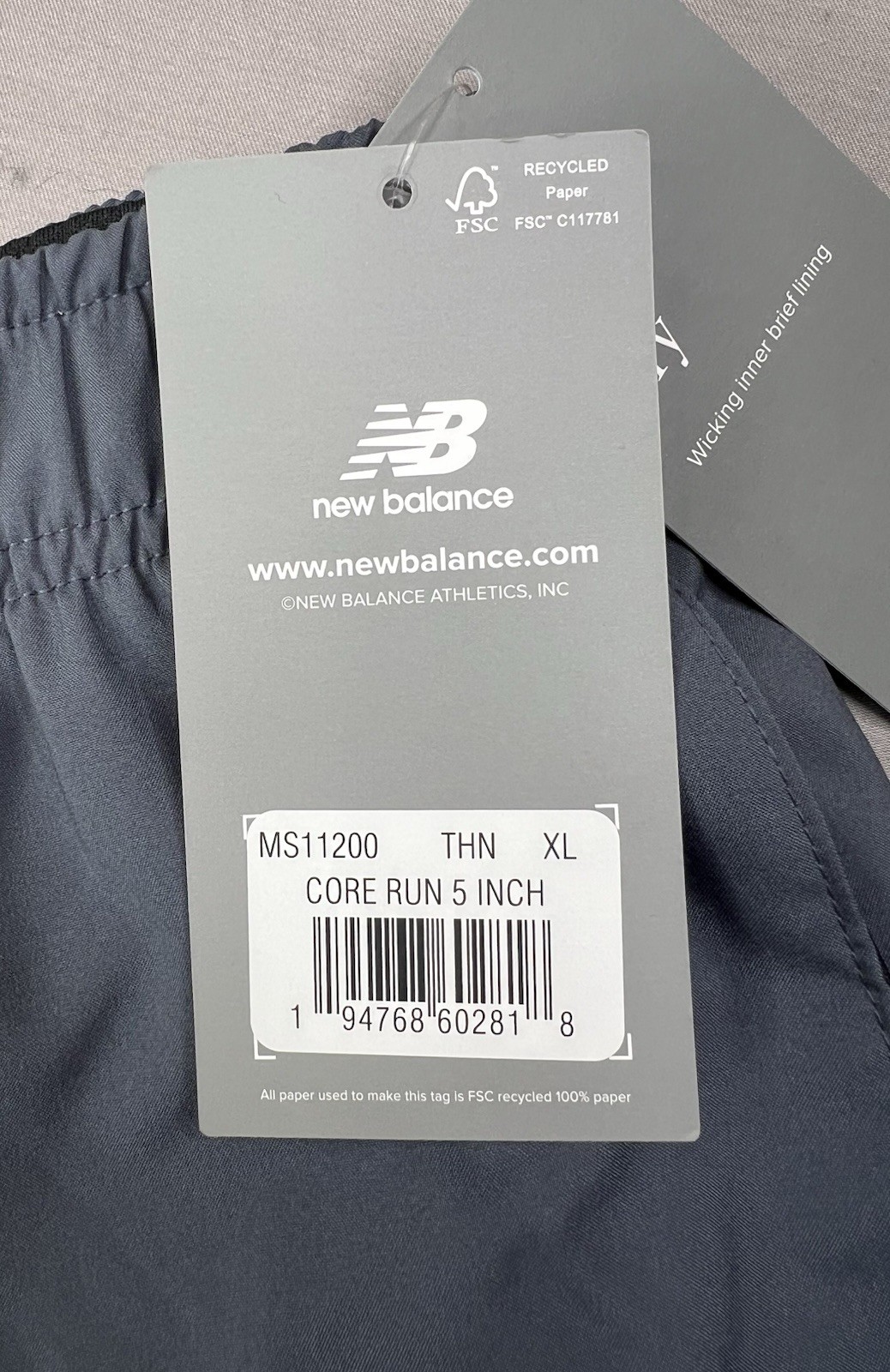 New Balance Core Run 5" Size XL Lined Shorts Gray Lightweight NB DRY