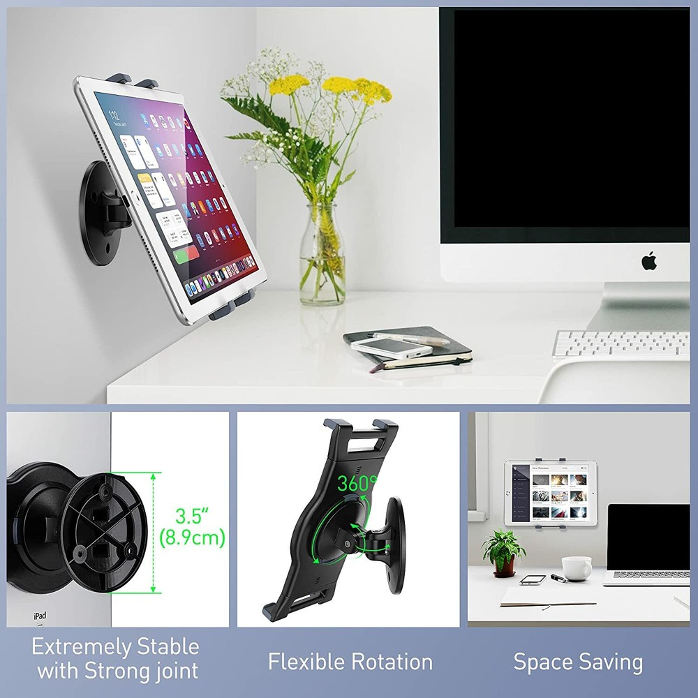 Sturdy Wall Mounted Tablet Holder Stand Ipad 360 Rotating Flexible Display