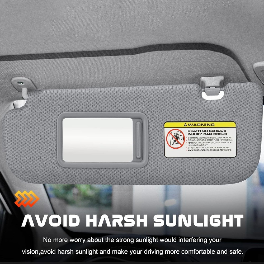 Gray Driver Left + Passenger Right Side Sun Visor Replacement Compatible Grey