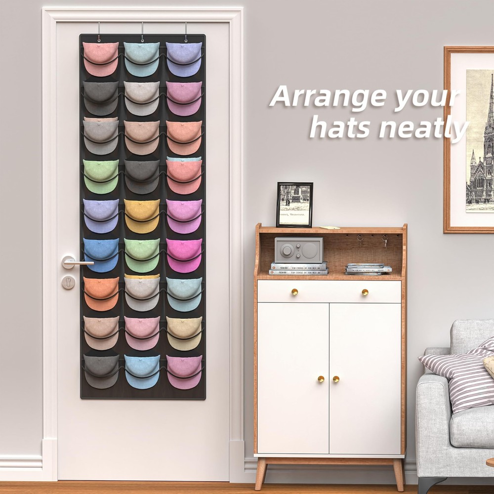 Hat Organizer Racks for Baseball Caps, 27 Deeper Pockets Baseball Hat Rack, C...