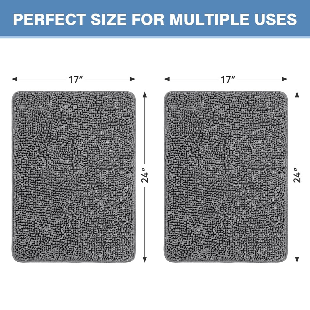 Bcoimo 2pcs Absorbent Bath Mat, Non-Slip with Backing 24x17 Plus 24x17, Grey