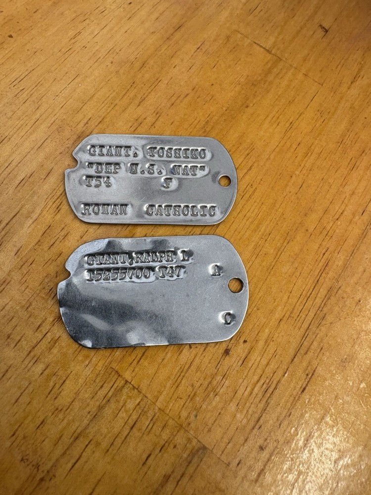 2 Original US Army Dog Tags  GIANT YOSHIKO T-54 Post Korean War???