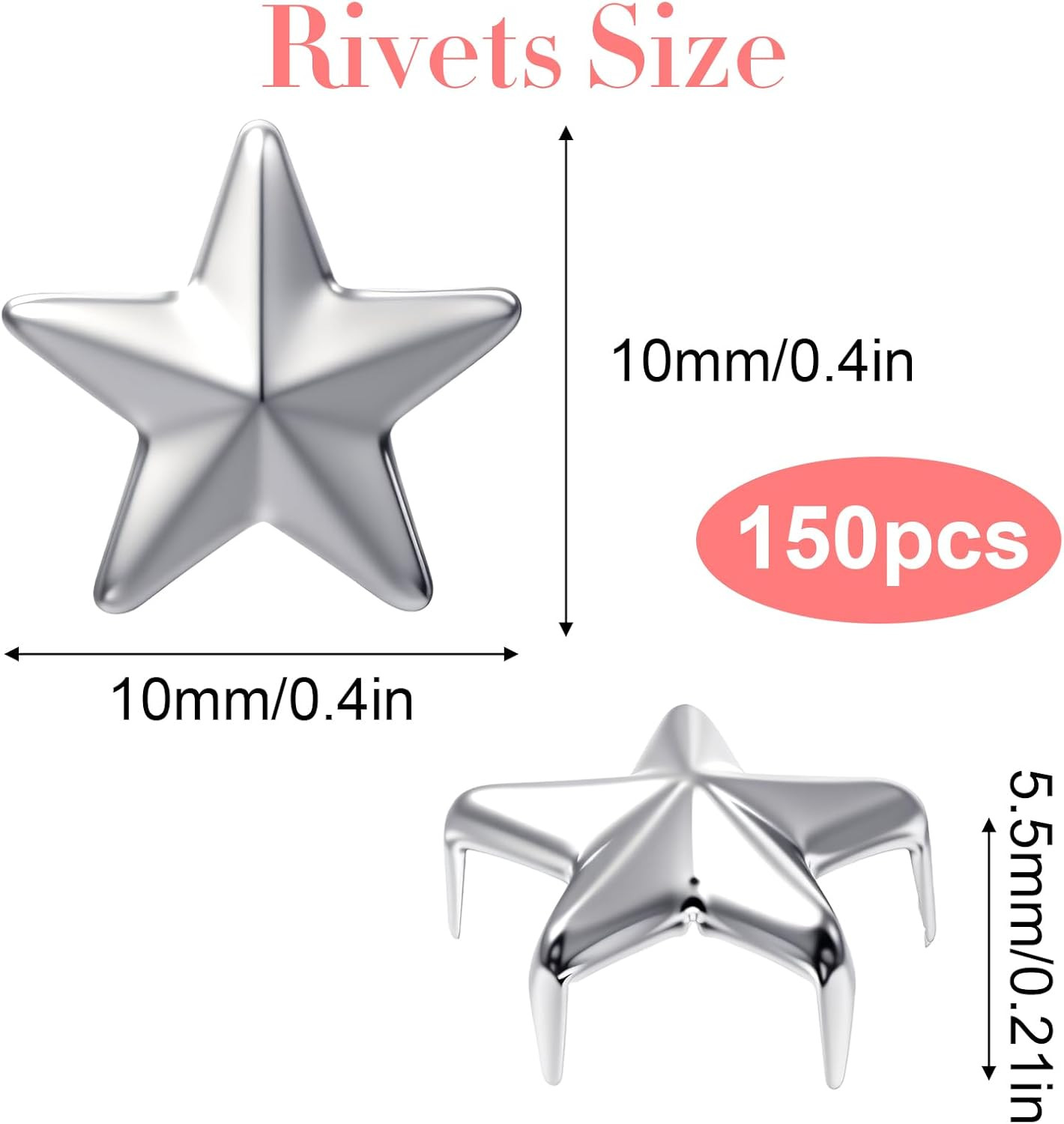 150 PCS Silver Star Studs for Clothing and Bag Decoration