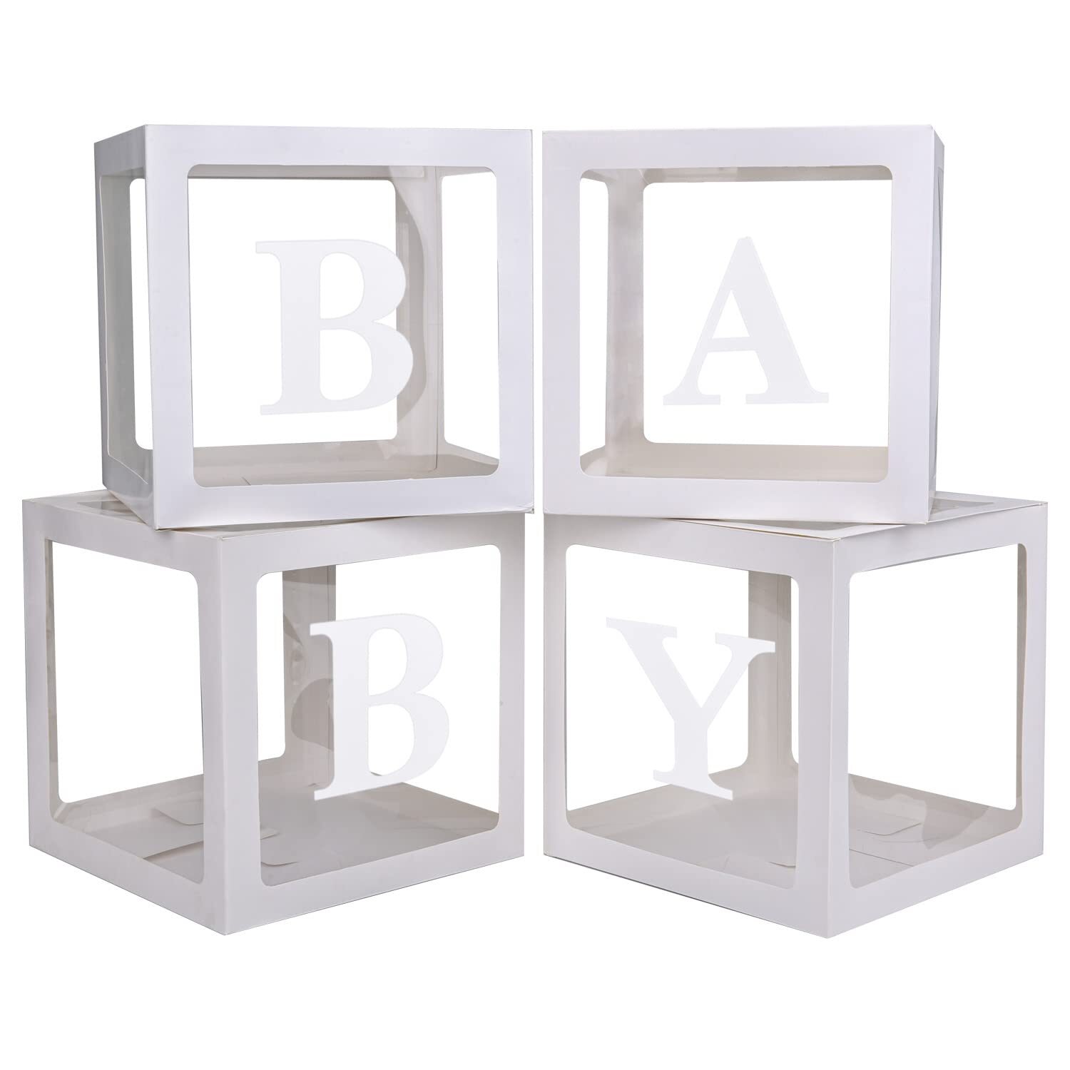 PABUES Baby Boxes with 4 PCS Letters for Baby Shower White Clear Balloon Box ...