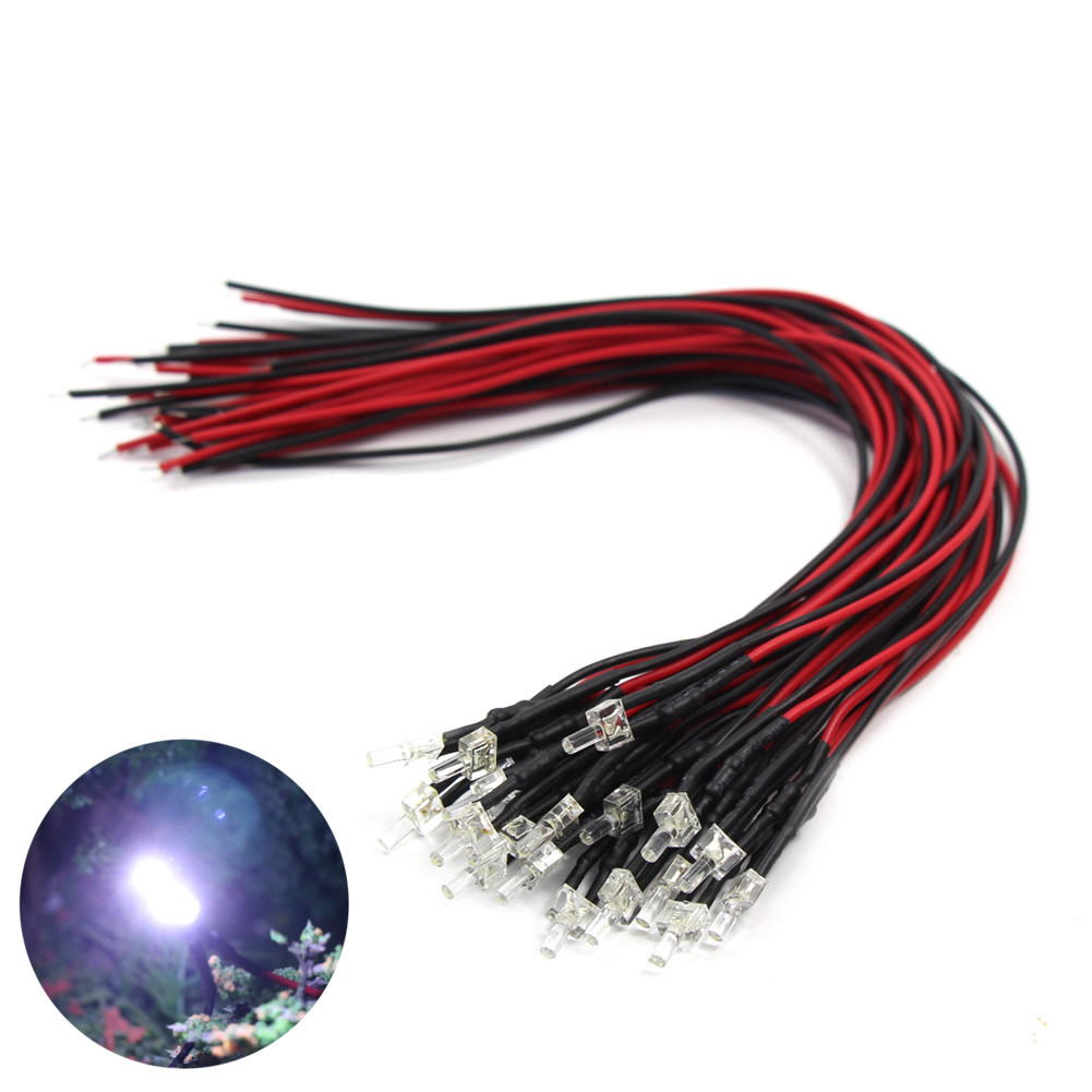 20pcs Pre-wired Resistor 26awg 20cm Wire Bright White 2mm LED Lamp Light 12V