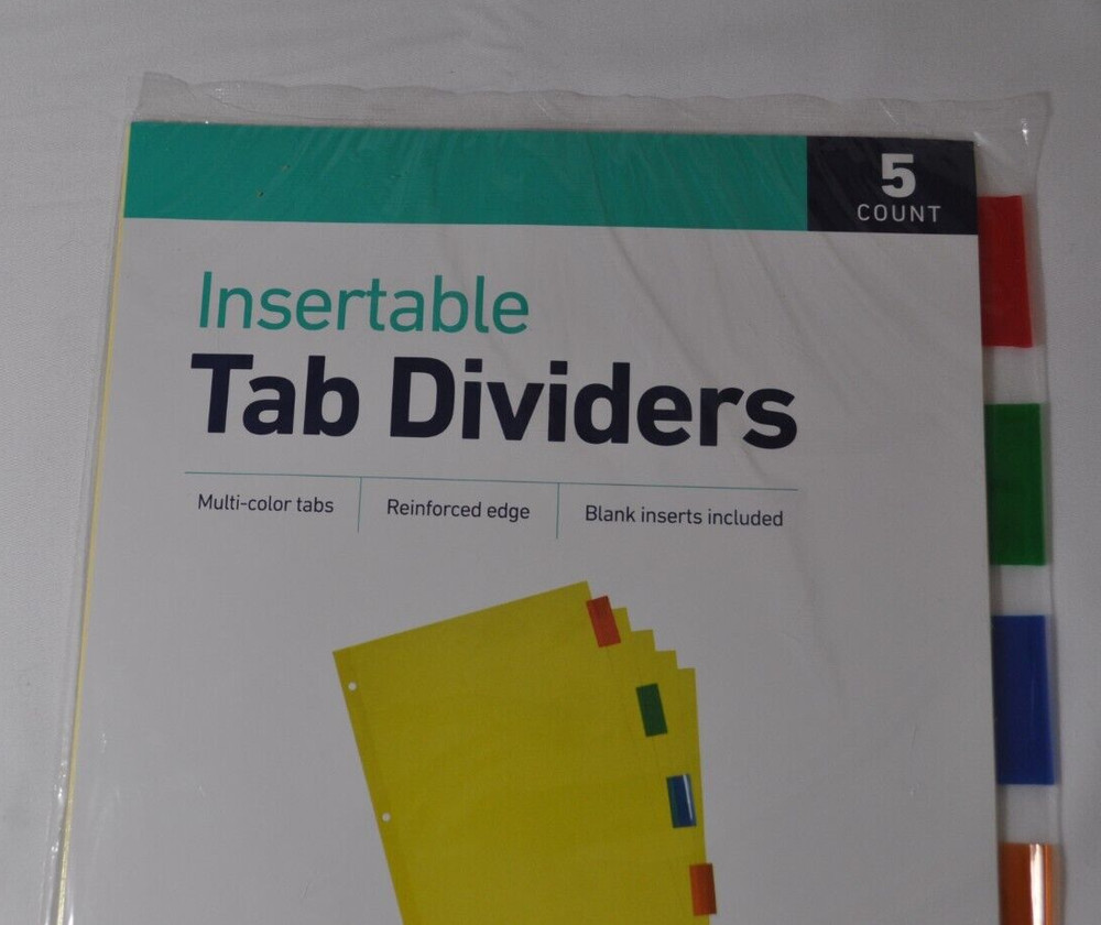 Wexford Multicolor 5-Pack Insertable Tab Dividers 9 x 11.25 Blank Inserts NEW