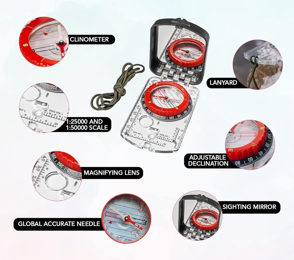 Sighting Compass Mirror Adjustable Declination - Boy Scout Compass Survival