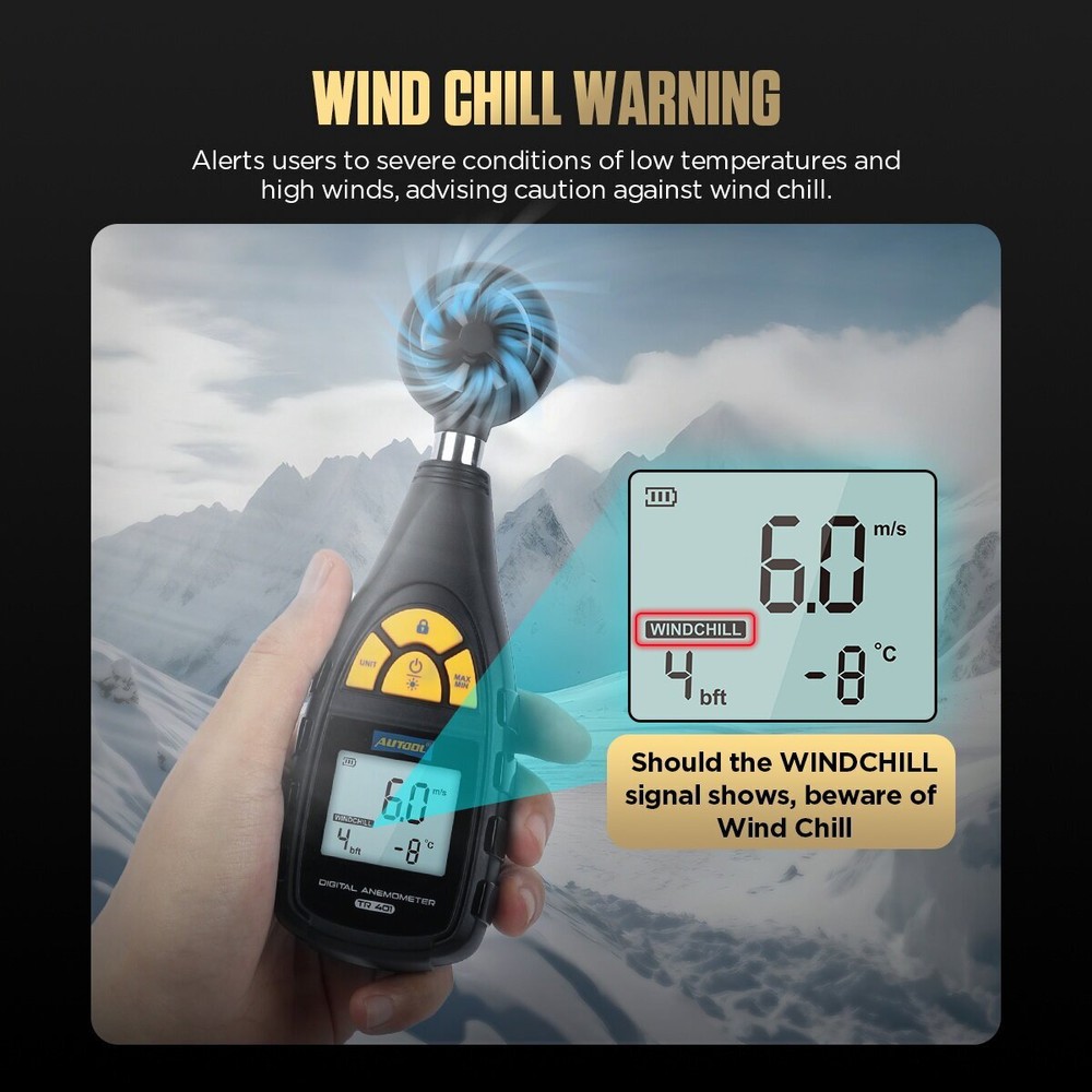Handheld Digital Anemometer Temperature Gauge Meter Air Wind Speed Thermometer