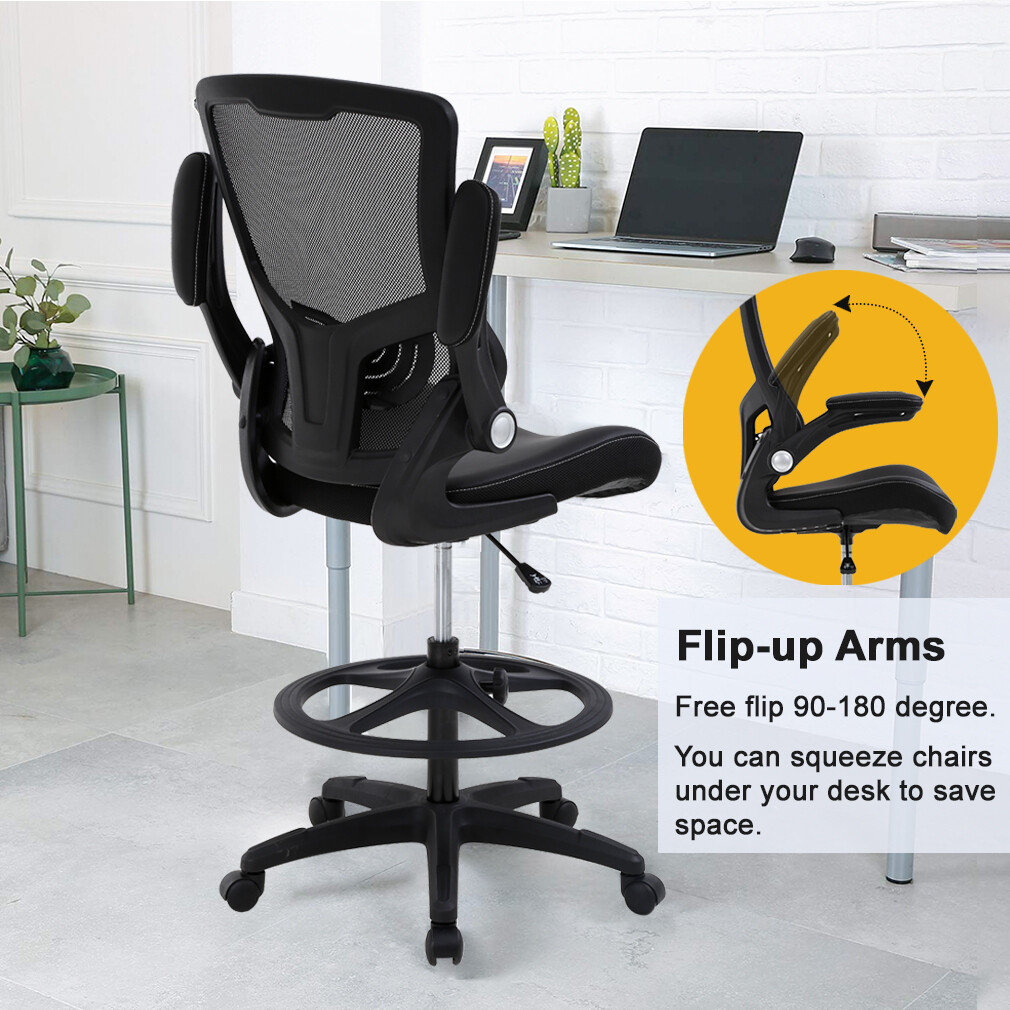 Drafting Chair with Flip Up Arms Foot Rest Back Support Adjustable Height