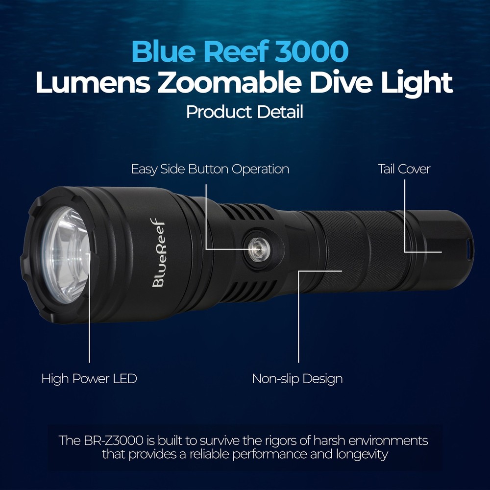 Blue Reef 3000 Lumens Zoomable Dive Light