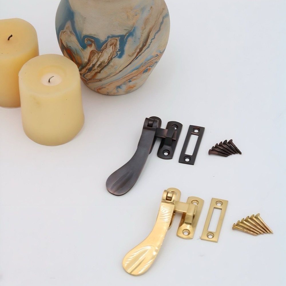 Flat Handle Window Casement Latch Set in Polished Brass