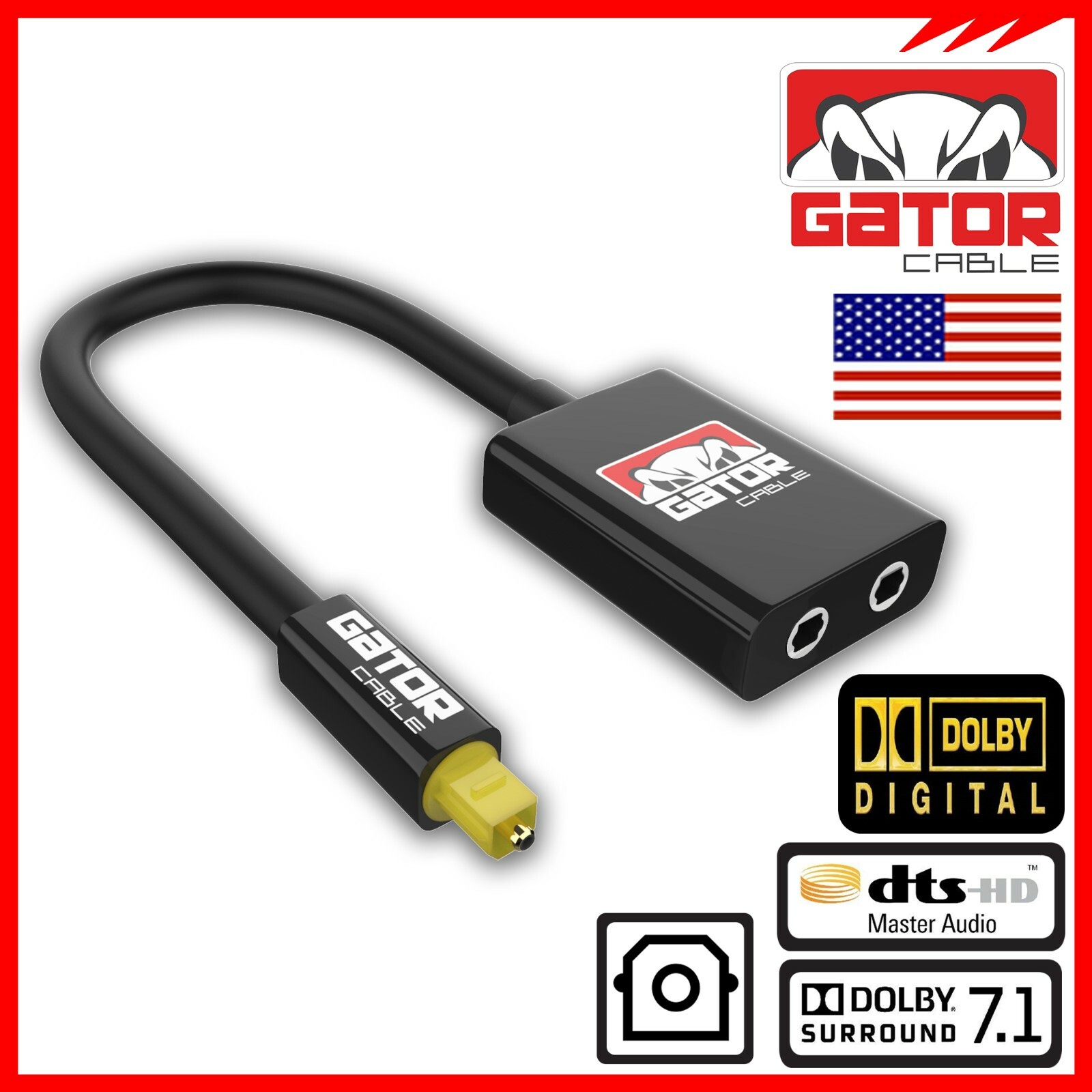 Dual Port Toslink Digital Fiber Optical Adapter Splitter Audio Cable 1 In 2 Out