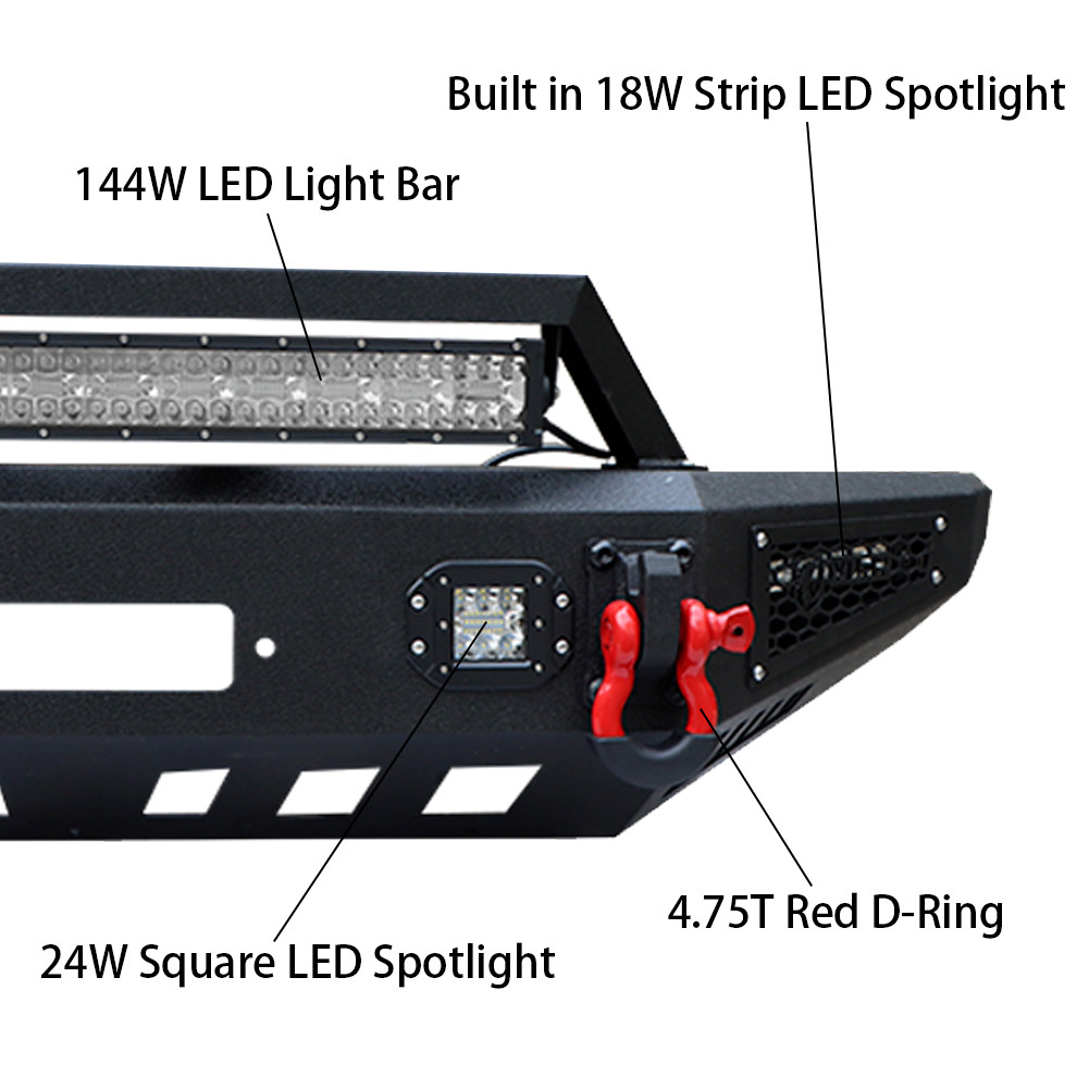 Vijay Steel Front Bumper W/Winch Plate&LED Light For 2007-2014 Toyota FJ Cruiser