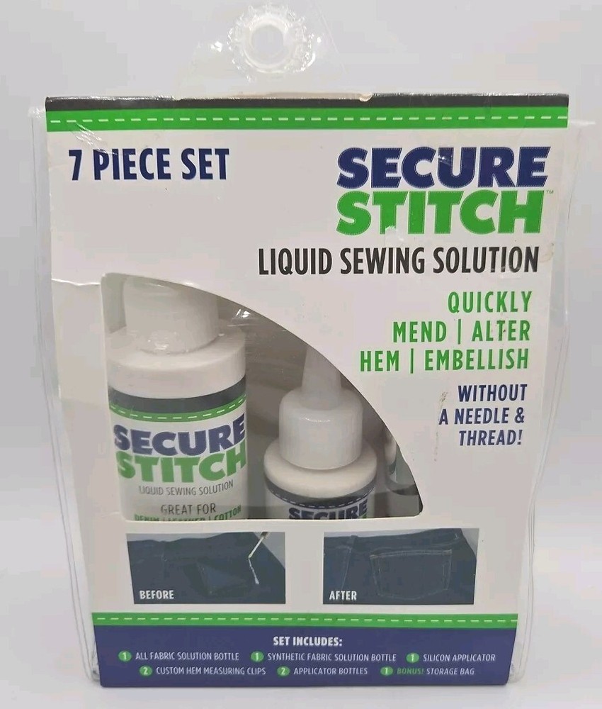 Secure Stitch Liquid Sewing Glue Emergency Solution  7pc Set NEW