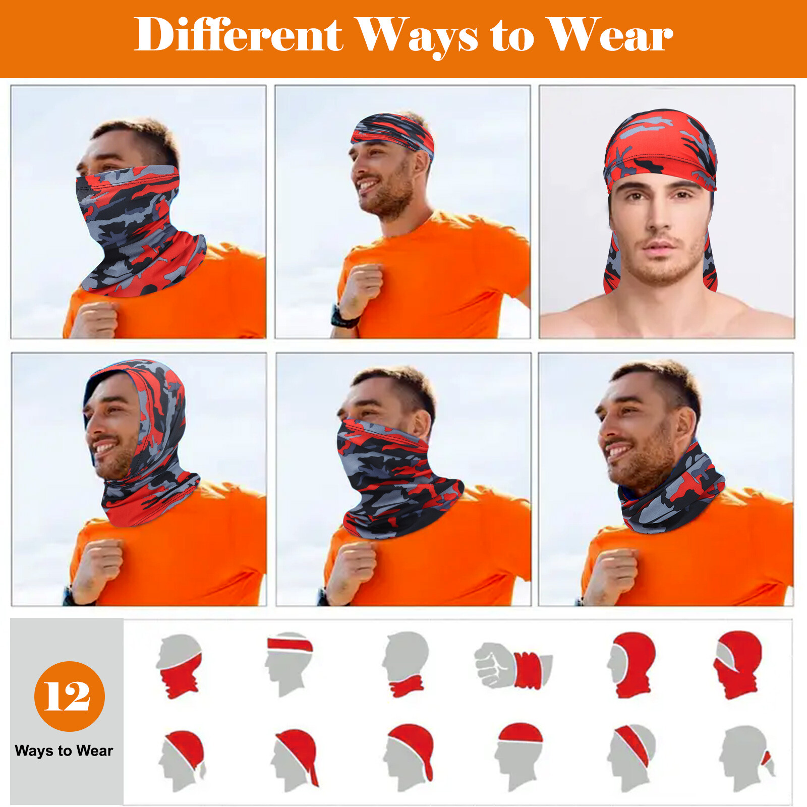 9PCS UV Neck Gaiter Scarf Cooling Face Mask Bandana Balaclava Sun & Dust Protect