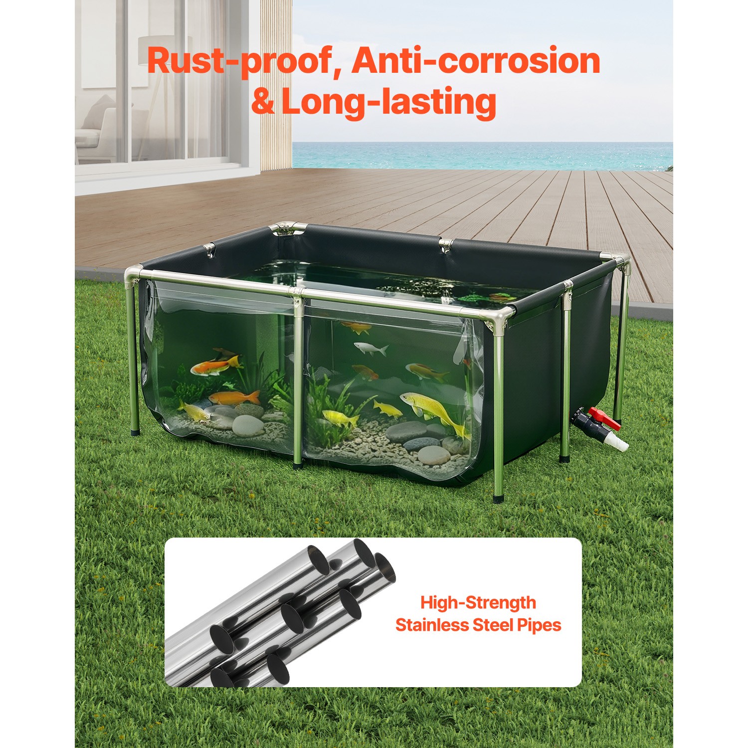 Canvas Fish Pond Above Ground Koi Tank 126.8 Gal with Clear Viewing Panel