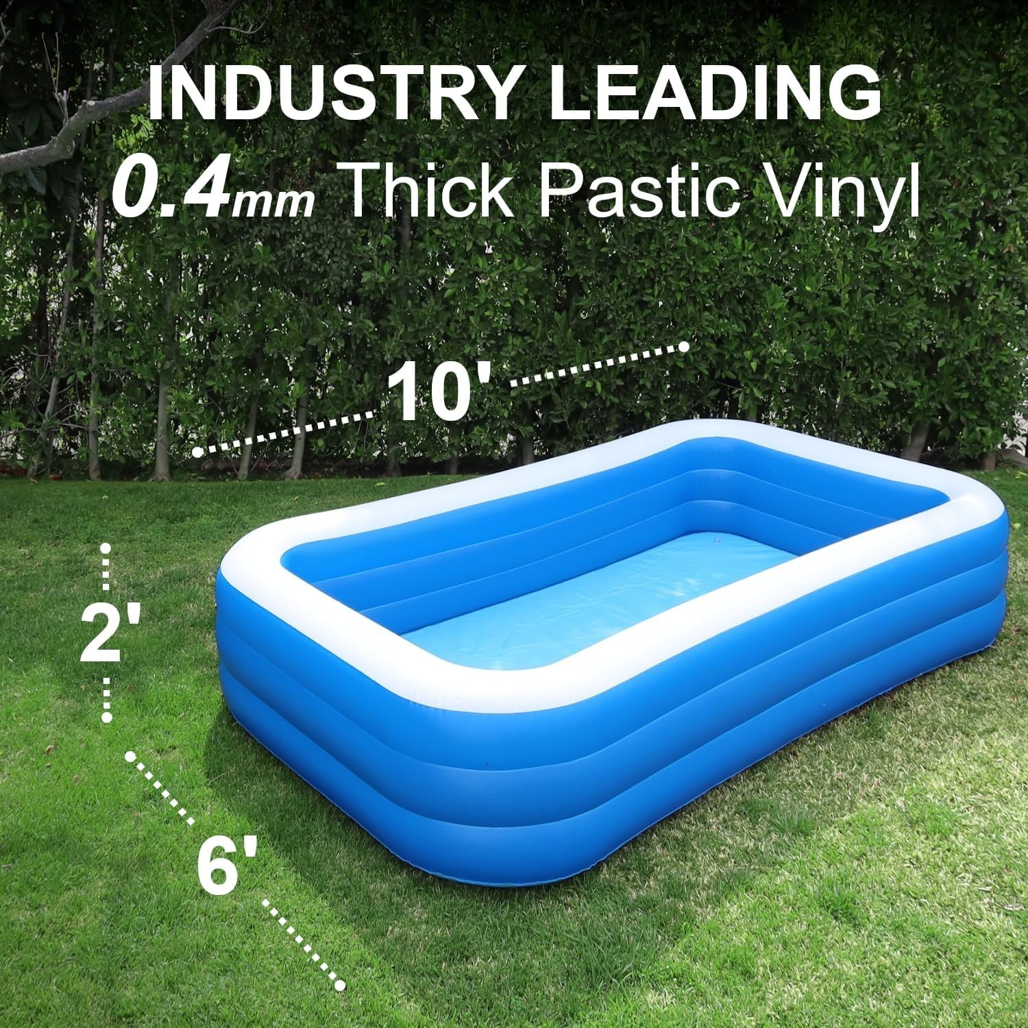 Inflatable Pool for Adults 10' x 6' - Bundle (Ground Tarp and Electric Pump Incl