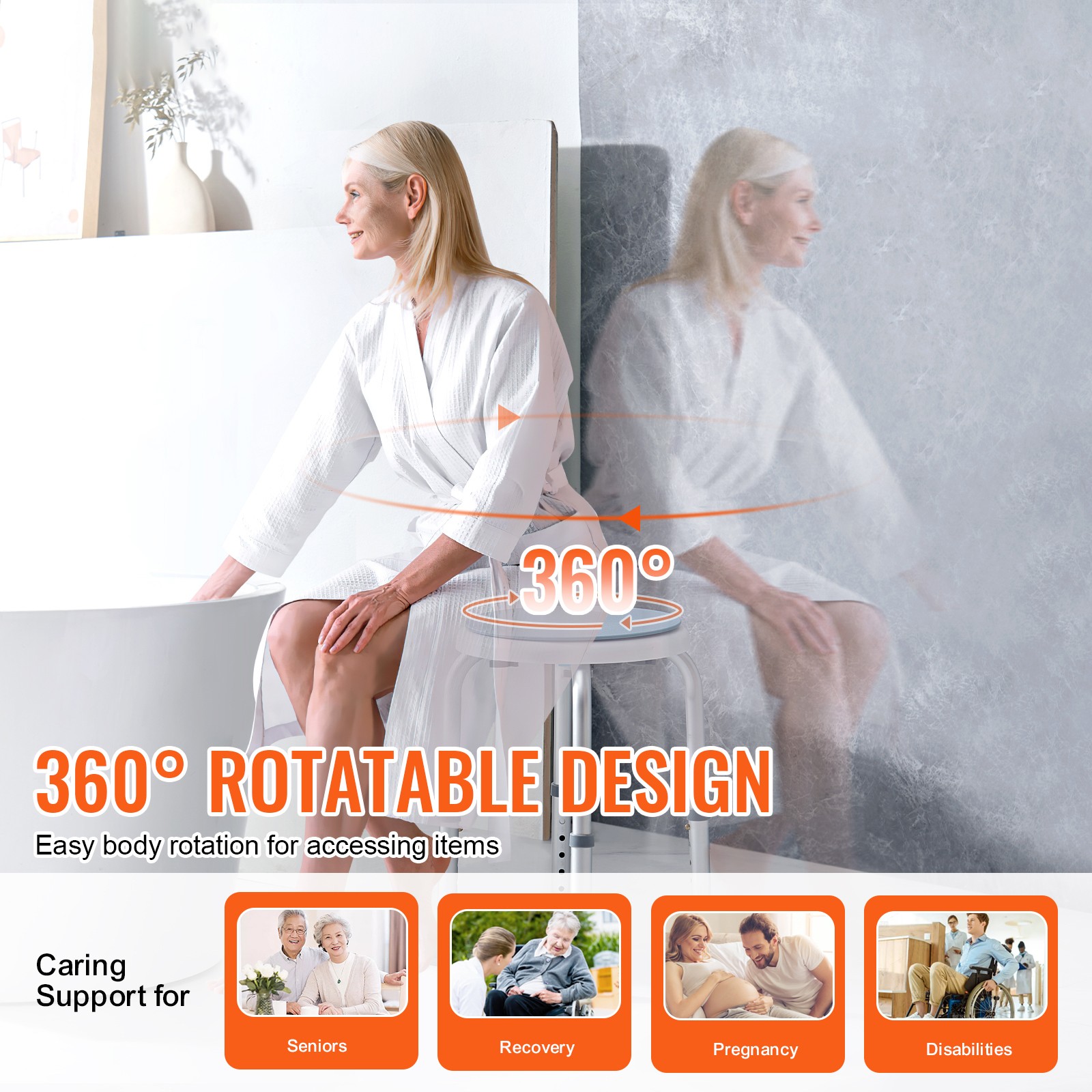 Shower Chair Rotating Bath Seat Stool Elderly Aids Adjustable Height 300lb