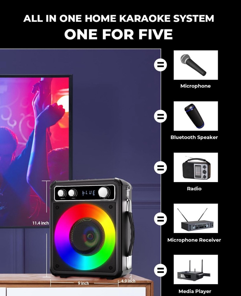 Portable Karaoke Machine with 2 microphones