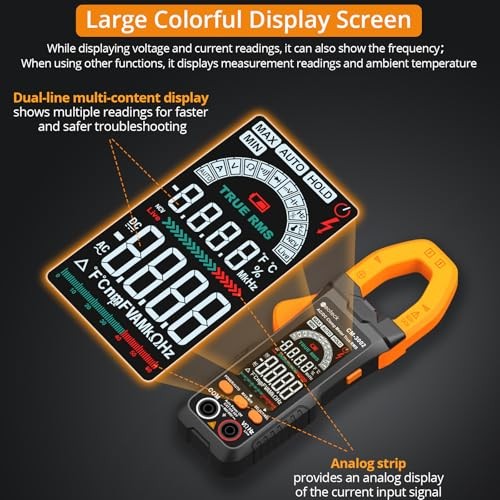Clamp Meter 6000 Counts Clamp Multimeter 6000Counts,800A AC/DC Current Orange