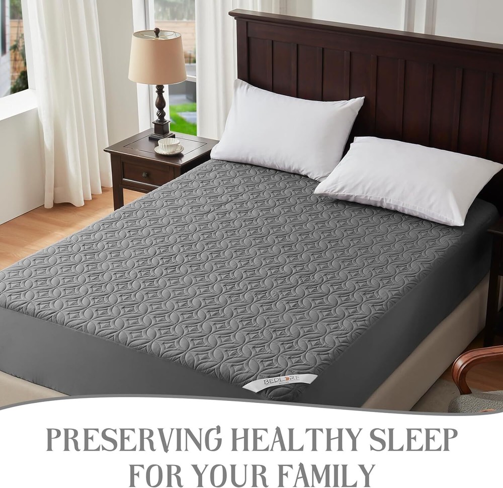 Gray Waterproof Mattress Protector Deep Pocket Fitted Brushed Microfiber Cover