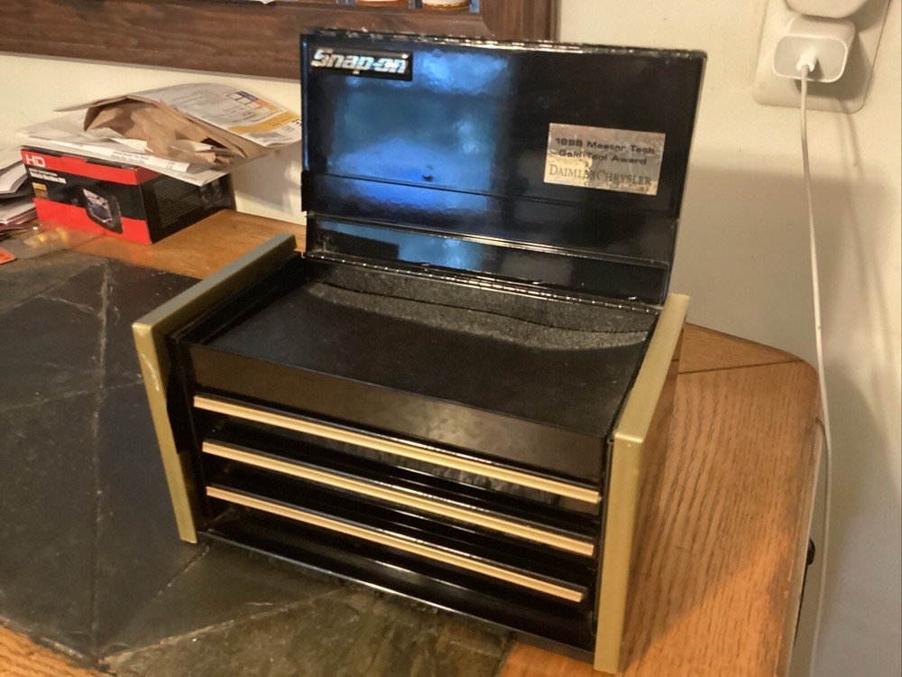 Snap On Tools 1998 Master Tech 3 Drawer Mini Micro Tool Box Back with Gold Trim