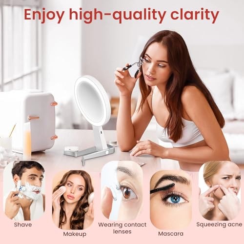 Makeup Mirror with Lights, 10X /1X Double-Sided Lighted Makeup White Silver